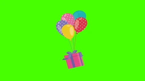 Gift flies on balloons on green background animation on chromakey 動画素材 313227859