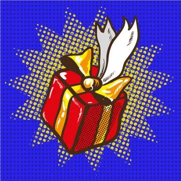 Gift floating, holidays present pop art vector Stock Illustration