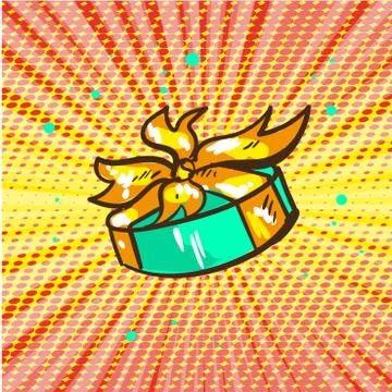 Gift floating pop art retro comic style vector illustration with dotted Stock Illustration