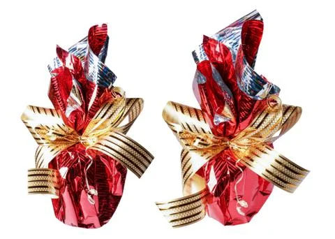 A gift in a gift box, close-up isolate over a white background. Stock Photos