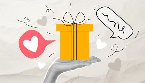 Gift. a gift box. collage. Stock Photos