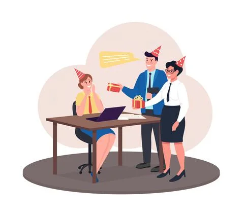 Gift giving in office 2D vector isolated illustration Stock-Illustration