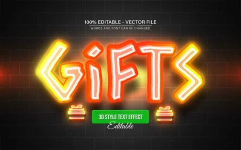 Gift glowing neon style text effect editable Stock Illustration