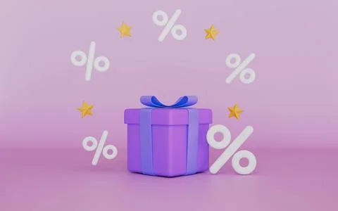 Gift with glowing round stars in a frame and percentages 3d illustration Stock Illustration