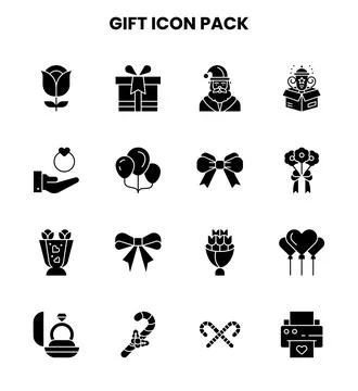 Gift Glyph Vector Icons Pack Stock Illustration