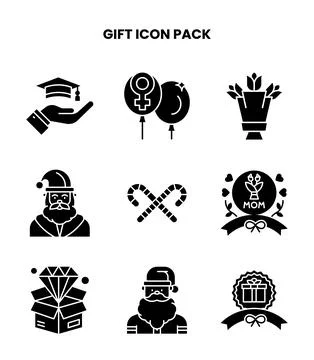 Gift Glyph Vector Icons Pack Stock Illustration