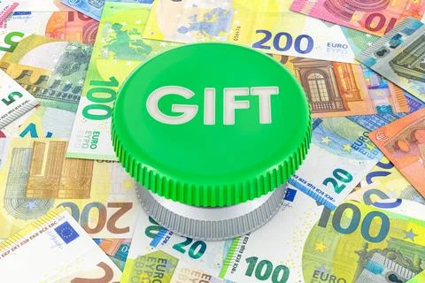 Gift green Button on the euro background, 3D rendering 스톡 일러스트