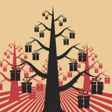 Gift growing on trees Stock Illustration