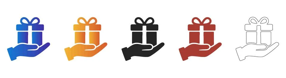 Gift in hand icon set for donation and giving Stock Illustration