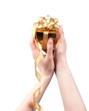 Gift in hand isolated on white background Stock Photos