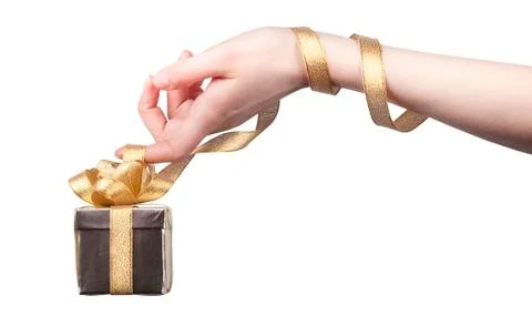Gift in hand isolated on white background Stock Photos