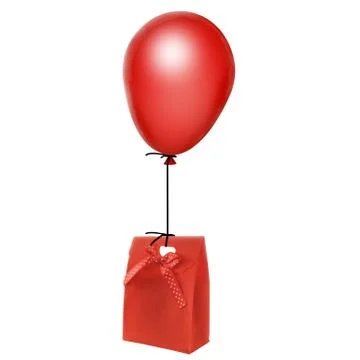 Gift hanging on red balloon Stock Photos
