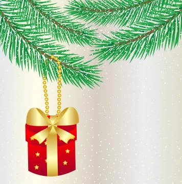 Gift hangs on a christmas tree Stock Illustration