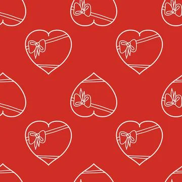 Gift heart shape seamless pattern, red background. Repeating design, gift wra Illustrazione stock