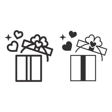 Gift with hearts line and solid icon, Valentines Day concept, Gift box with bow 스톡 일러스트