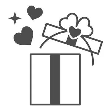 Gift with hearts solid icon, Valentines Day concept, Gift box with bow and heart 스톡 일러스트