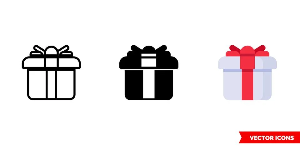 Gift icon of 3 types. Isolated vector sign symbol. Stock Illustration