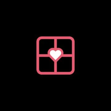 Gift icon with heart icon in centre. Love symbol. Valentine's Day sign. Stock Illustration