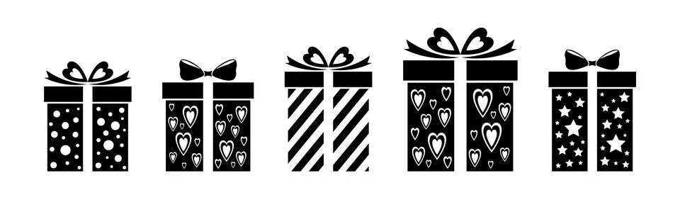 Gift icon set. Collection of vector gift box signs Stock Illustration