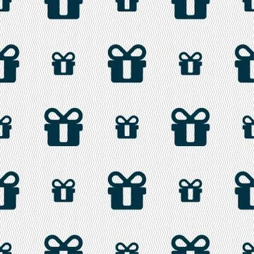 Gift icon sign. Seamless pattern with geometric texture. Vector Stock Illustration