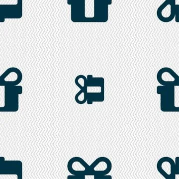 Gift icon sign. Seamless pattern with geometric texture. Vector Illustrazione stock