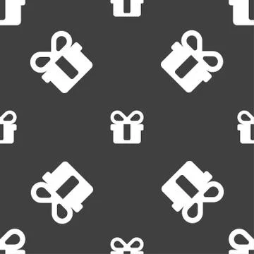 Gift icon sign. Seamless pattern on a gray background. Vector Stock Illustration
