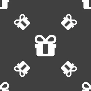 Gift icon sign. Seamless pattern on a gray background. Vector 스톡 일러스트