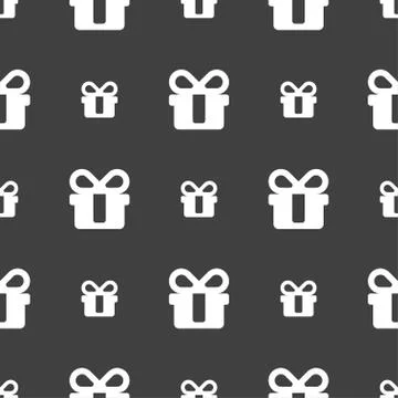 Gift icon sign. Seamless pattern on a gray background. Vector Stock Illustration