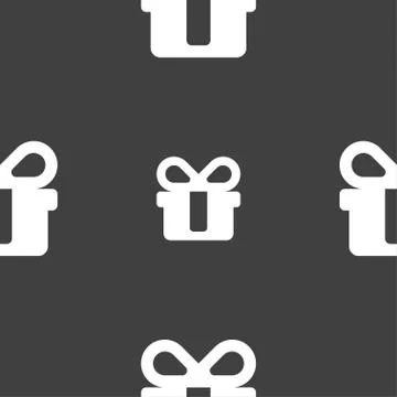 Gift icon sign. Seamless pattern on a gray background. Vector 스톡 일러스트