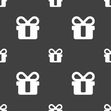 Gift icon sign. Seamless pattern on a gray background. Vector Stock Illustration