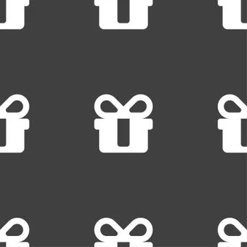 Gift icon sign. Seamless pattern on a gray background. Vector Stock Illustration