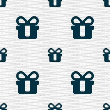 Gift icon sign. Seamless pattern with geometric texture. Stockillustratie