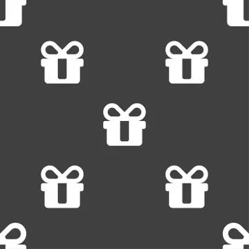 Gift icon sign. Seamless pattern on a gray background. Stock Illustration