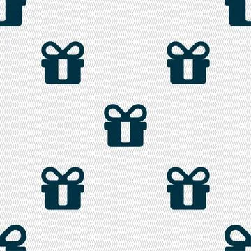 Gift icon sign. Seamless pattern with geometric texture. Stock Illustration