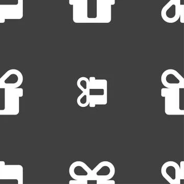 Gift icon sign. Seamless pattern on a gray background. Stock Illustration