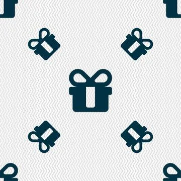 Gift icon sign. Seamless pattern with geometric texture. Illustrazione stock