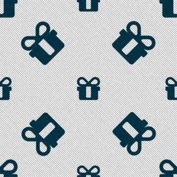 Gift icon sign. Seamless pattern with geometric texture. Stockillustratie