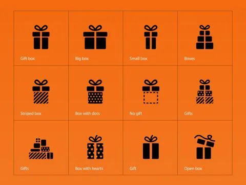Gift icons on orange background. イラスト素材