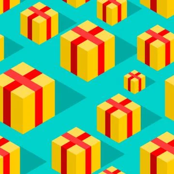 Gift isometric style pattern. festive ornament. Box Vector background 스톡 일러스트