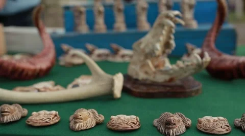 Gift Item Sets of Various Bones and Teeth Table Closeup Stock Footage 62509134