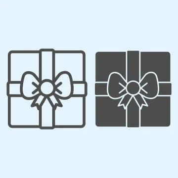 Gift line and solid icon. Present box with ribbon bow. Wedding asset vector イラスト素材