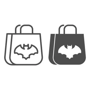 Gift line and solid icon. Bag with bat, shopping package with creepy night Illustration