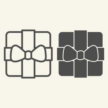 Gift line and solid icon. Christmas present box with bow outline style pictogram 스톡 일러스트