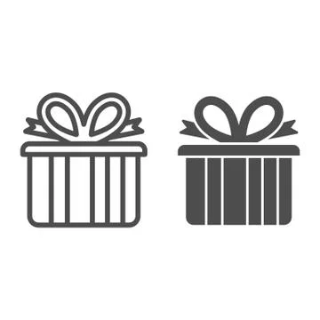 Gift line and solid icon, shopping concept, Present box with bow sign on white イラスト素材