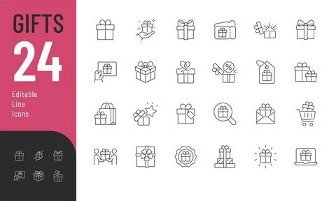 Gift Line Editable Icons set. Stock Illustration