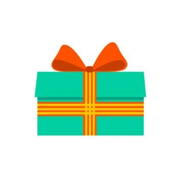 Gift in a mint box with an orange striped ribbon. Surprise with a beautiful bow Stock Illustration