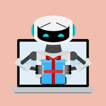 Gift online, web robot give present Stock Illustration