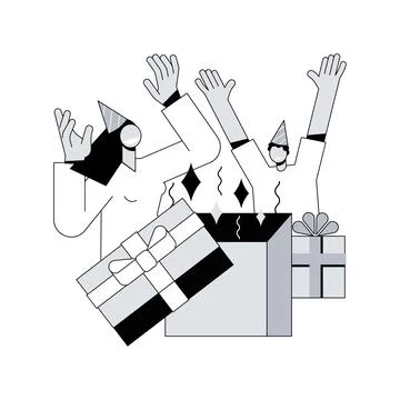 Gift-opening party abstract concept vector illustration. Illustrazione stock