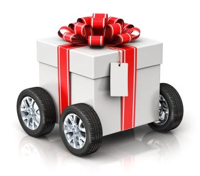 Gift or present box with car wheels Stock Illustration