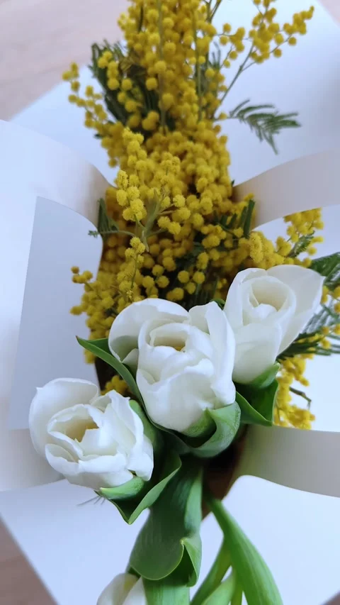 Gift or present box with flowers. Greeting card. International Women day. Stock Footage 333621450